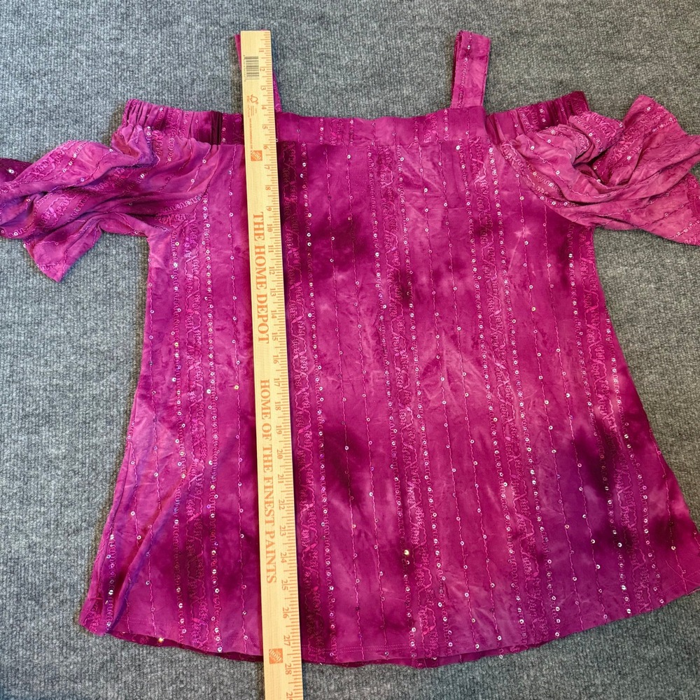 Avenue Purple/Pink Tie Dye Sequin Cold Shoulder Embellished Top Women‎ Sz 14/16 - Picture 9 of 10
